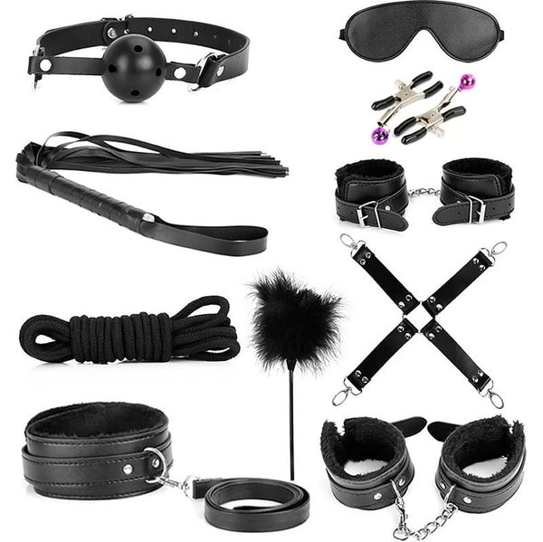 KIT SADO - BONDAGE 10 PCS NEGRO EV-SM589