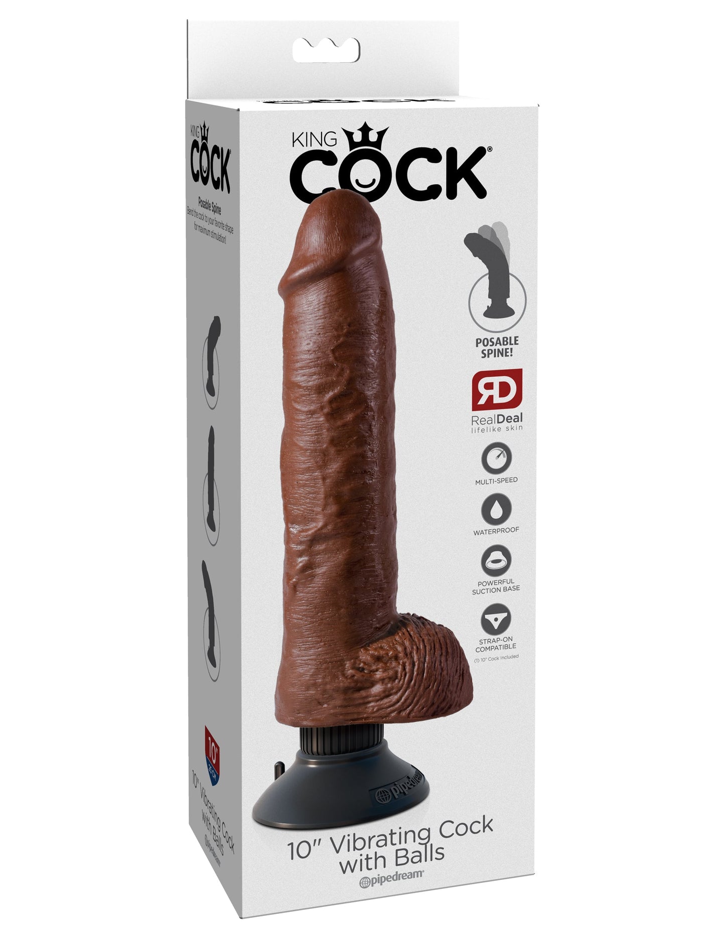King Cock 10" Vibrating Cock With Balls - Brown Pd541029