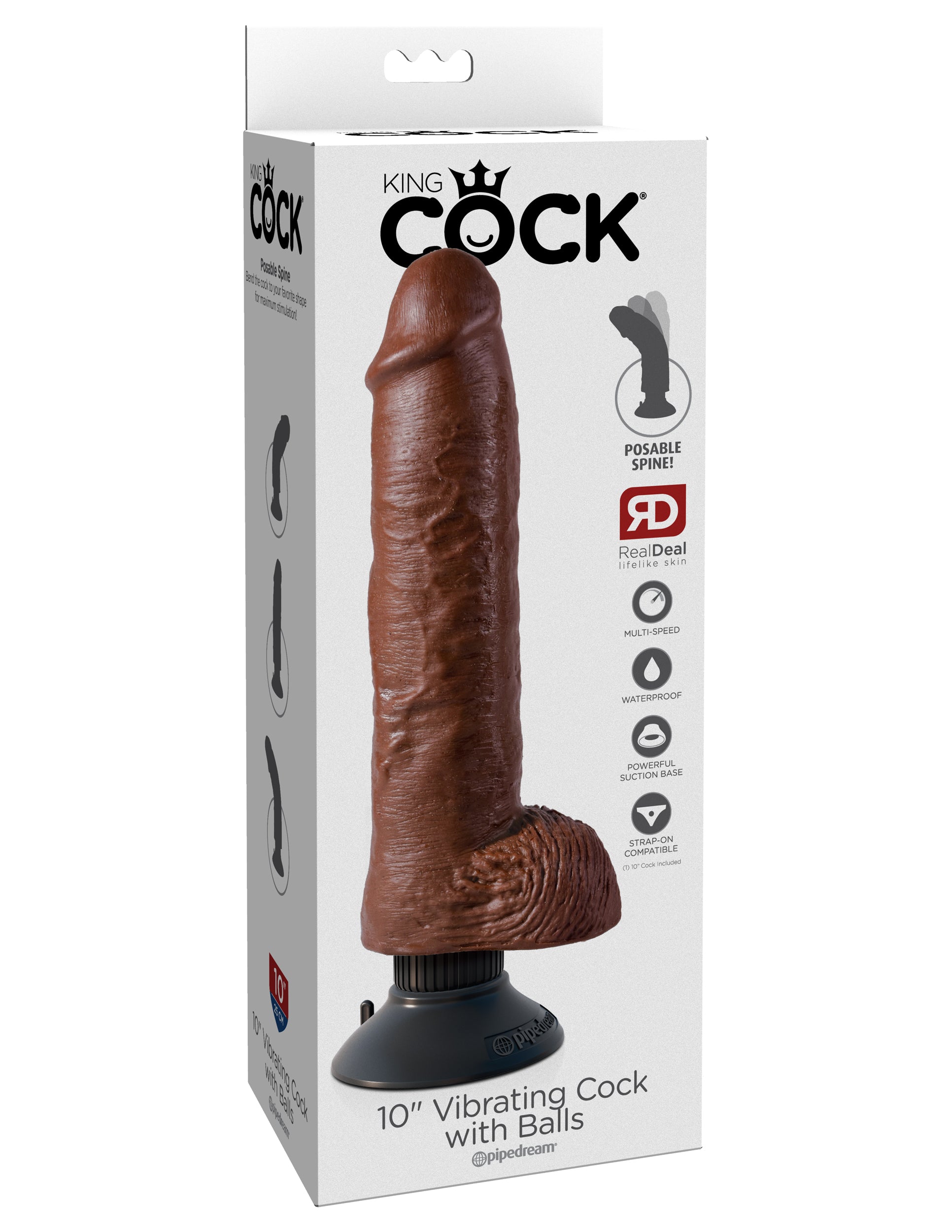 King Cock 10" Vibrating Cock With Balls - Brown Pd541029