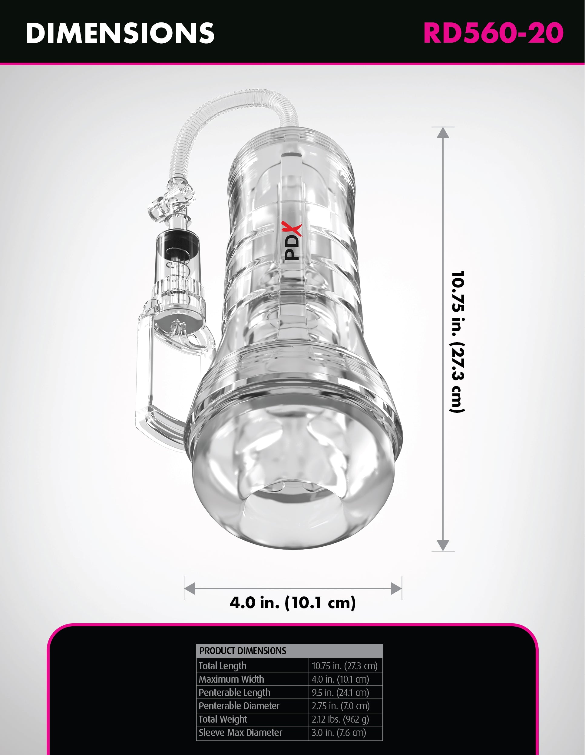 Pdx Elite Viewtube Vac Xxl Pump See-Thru Ez-Grip Pu Rd56020